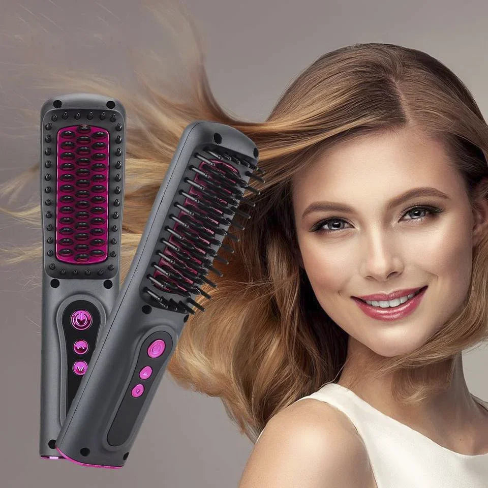 Wireless Hair Straightener Hot Comb Mini Portable USB Rechargeable Ionic Hair Styling Tool