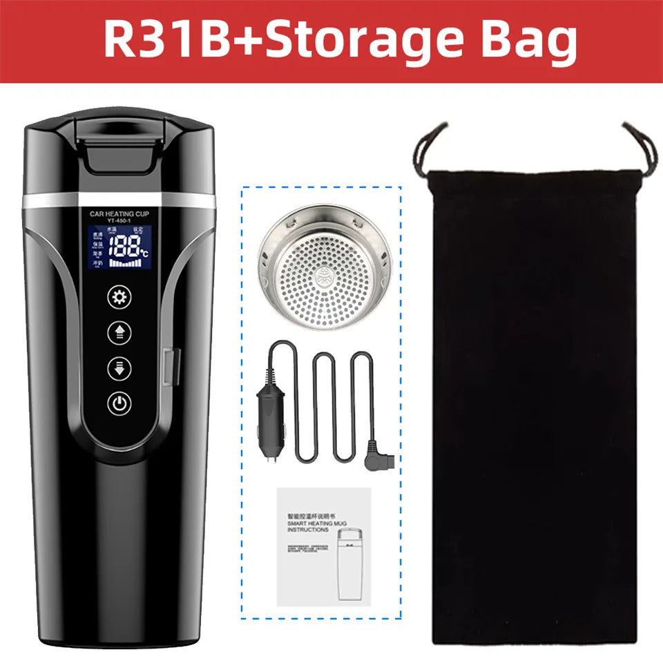 Electric Kettle 12V/24V Smart Car Heating Cup Touch Screen Thermos Cup 450 Ml Car Heating Cup Adjustable Temperature