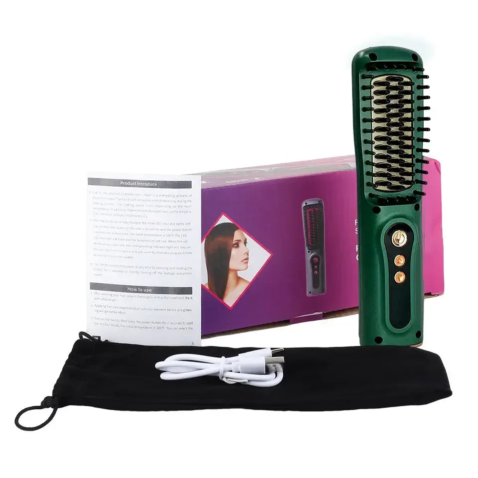 Wireless Hair Straightener Hot Comb Mini Portable USB Rechargeable Ionic Hair Styling Tool