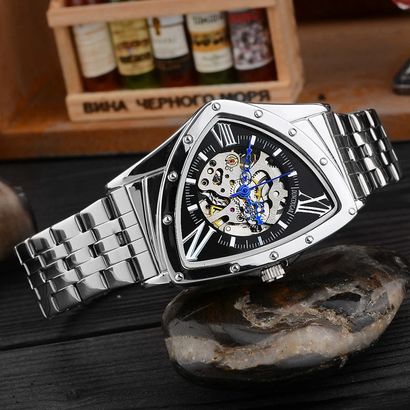 Men Watch Hollow Triangular Mechanical Watches Stainless Steel Men'S Wristwatches Fashion Brand Men Clock Male Dropshipping!!!