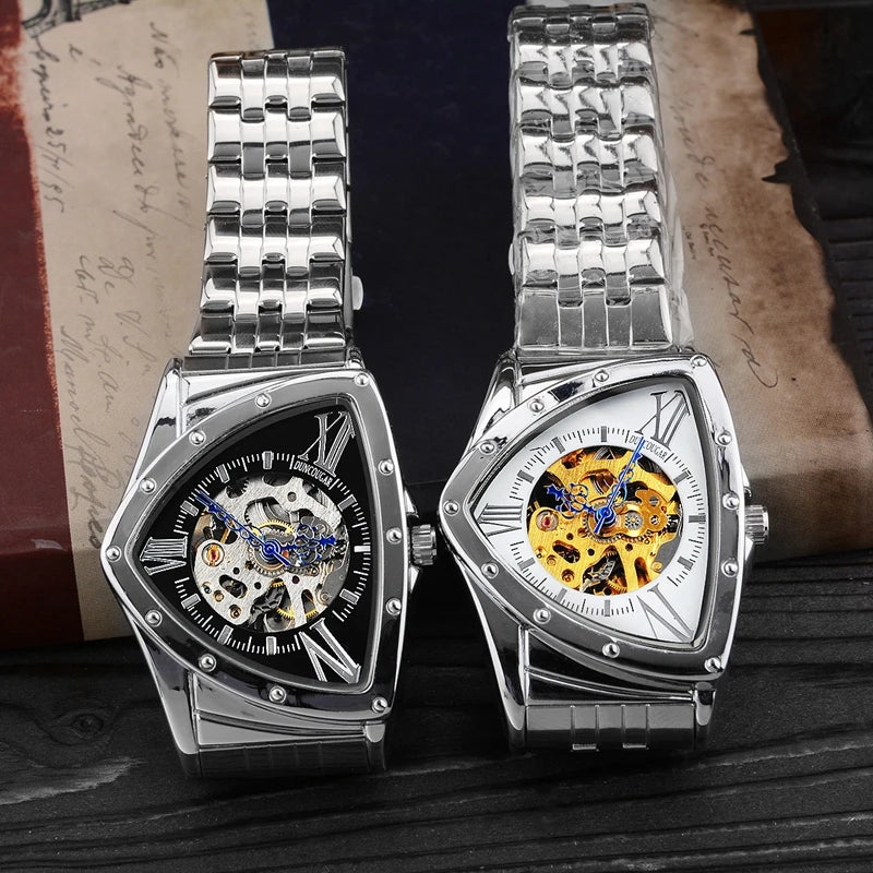 Men Watch Hollow Triangular Mechanical Watches Stainless Steel Men'S Wristwatches Fashion Brand Men Clock Male Dropshipping!!!
