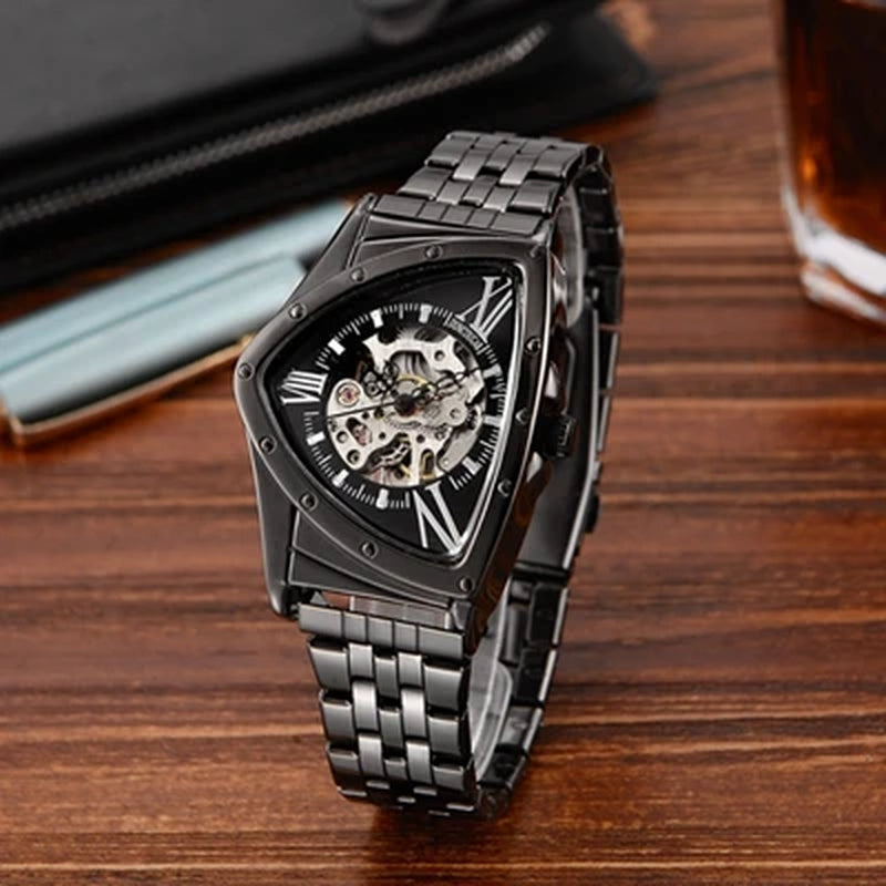 Men Watch Hollow Triangular Mechanical Watches Stainless Steel Men'S Wristwatches Fashion Brand Men Clock Male Dropshipping!!!