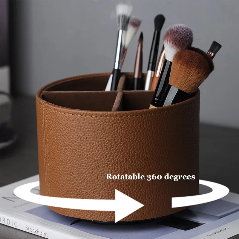 Nordic Style Yike Rotating Desktop Leather Storage Box Makeup Brush Storage Office Pen Holder Home Decoration