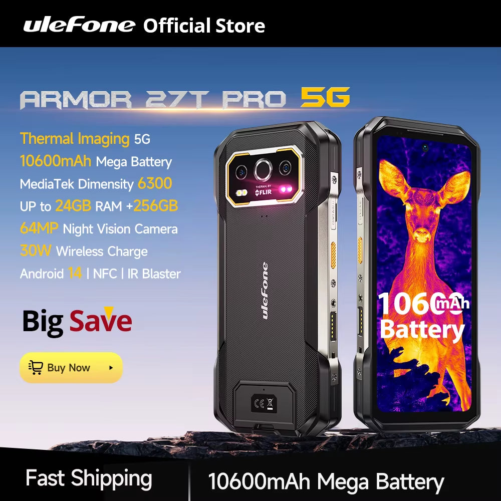 Armor 27T Pro 5G Rugged Phone 10600Mah Android 14 Smartphone 50MP+64MP Night Camera 6.78" 120Hz 24GB+256GB NFC Mobile