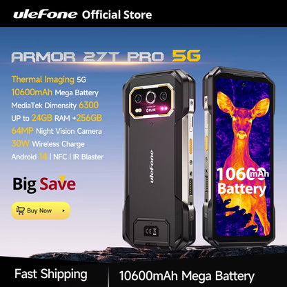 Armor 27T Pro 5G Rugged Phone 10600Mah Android 14 Smartphone 50MP+64MP Night Camera 6.78" 120Hz 24GB+256GB NFC Mobile