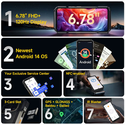 Armor 27T Pro 5G Rugged Phone 10600Mah Android 14 Smartphone 50MP+64MP Night Camera 6.78" 120Hz 24GB+256GB NFC Mobile