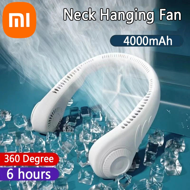 Xiaomi Neck Hanging Fan Bladeless Usb Charging 360 Degree Fan High Wind Power Portable Cooling Neckband Fan Air Outlets 4000Mah