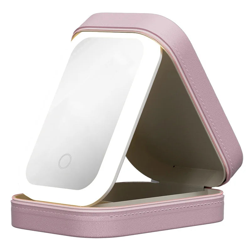 LED Makeup Bag with Mirror for Women Portable Cosmetic Storage Bag Small Lipstick Brush Wireless Makeup Box with Light