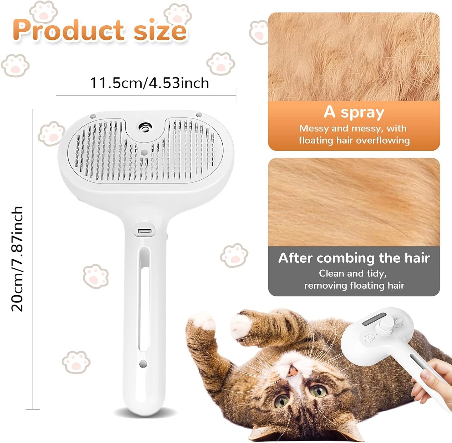 Baguette Magique Pour Poils D'Animaux, Brosses De Massage 3 En 1 Avec Poignée, Peigne D'Épilation Pour Animaux De Compagnie Avec Vapeur, Peigne Pulvérisateur De Nettoyage Rechargeable Adapté Pour