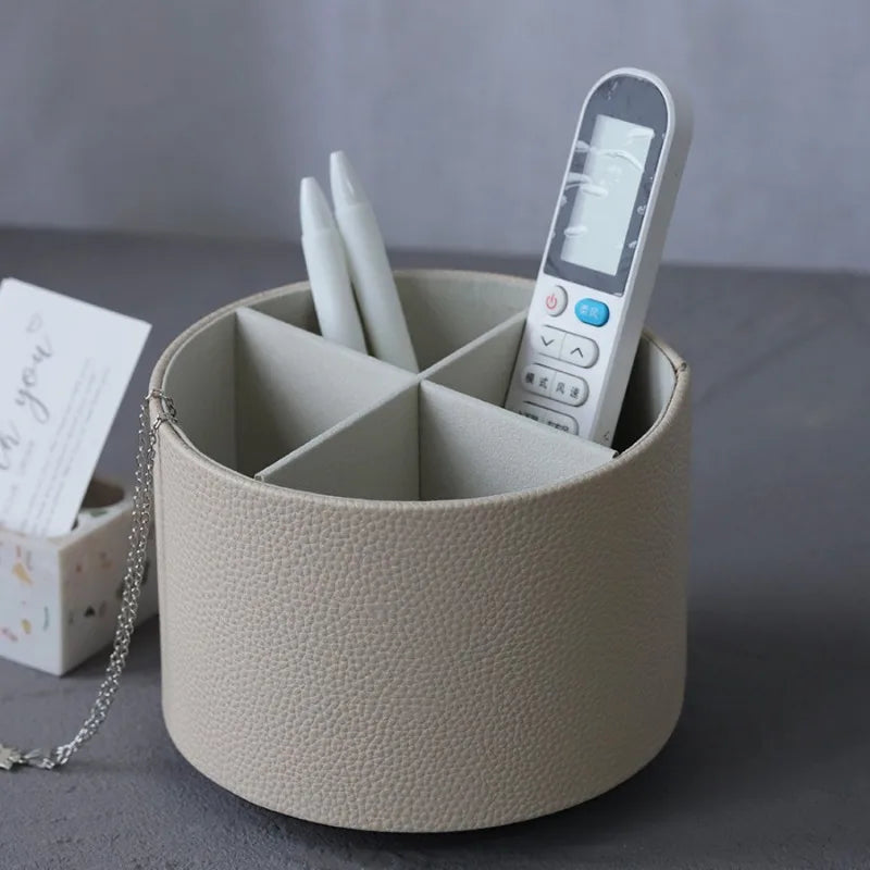 Nordic Style Yike Rotating Desktop Leather Storage Box Makeup Brush Storage Office Pen Holder Home Decoration