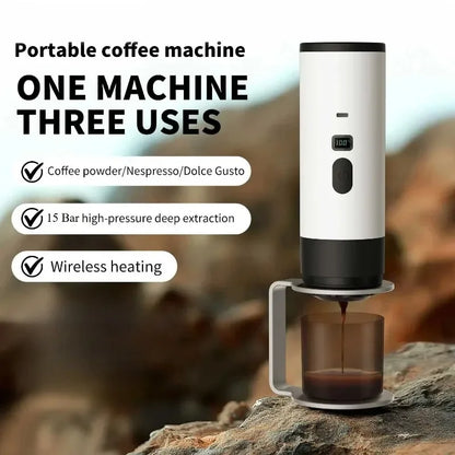 3-In-1 Portable Electric Coffee Makercapsule Coffee Grinder Travel Coffee Maker with Cordless Heating for Home Camping and Car