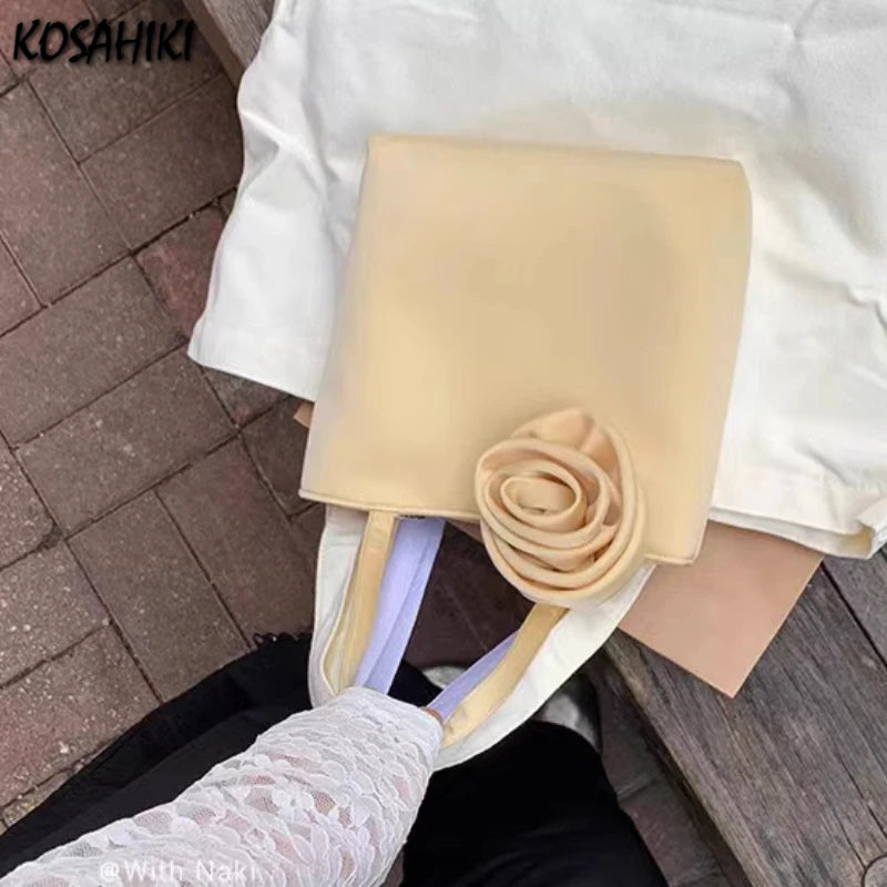 Y2K Fashion Office Lady Fairy Top-Handle Bags All Match Sweet Patchwork Flower Clutches Women Luxury Design Purses and Handbags