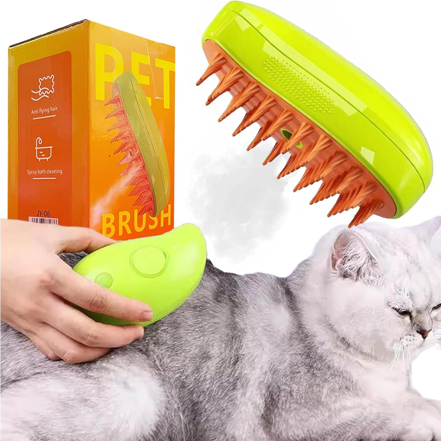 Brosse Chien Chat À Vapeur,Cat Steamy Brush, Steamy Brosse Pour Chat,Brosse Vapeur 3 En 1 Pour Chat, Cat Steamer Brush for Massage,Cat Hair Brush Fortangled and Loosse Hair（X1）