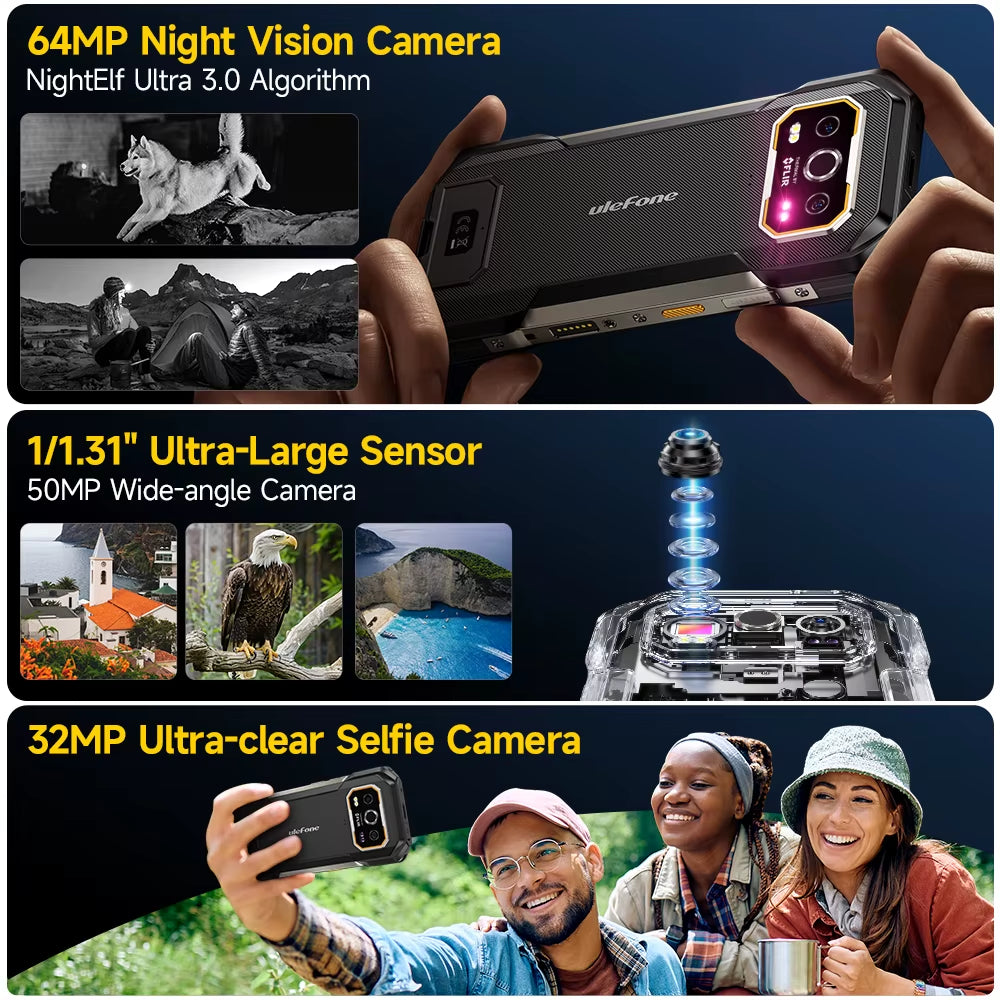Armor 27T Pro 5G Rugged Phone 10600Mah Android 14 Smartphone 50MP+64MP Night Camera 6.78" 120Hz 24GB+256GB NFC Mobile
