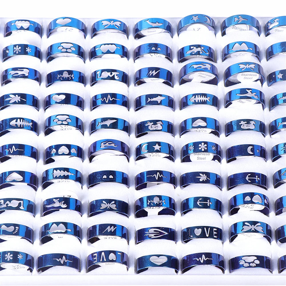 20Pcs/Lot Simple Stainless Steel Hollow Rings for Women Men Fashion Punk Love Shape Party Gifts Jewelry Mix Style