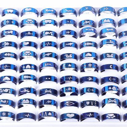 20Pcs/Lot Simple Stainless Steel Hollow Rings for Women Men Fashion Punk Love Shape Party Gifts Jewelry Mix Style