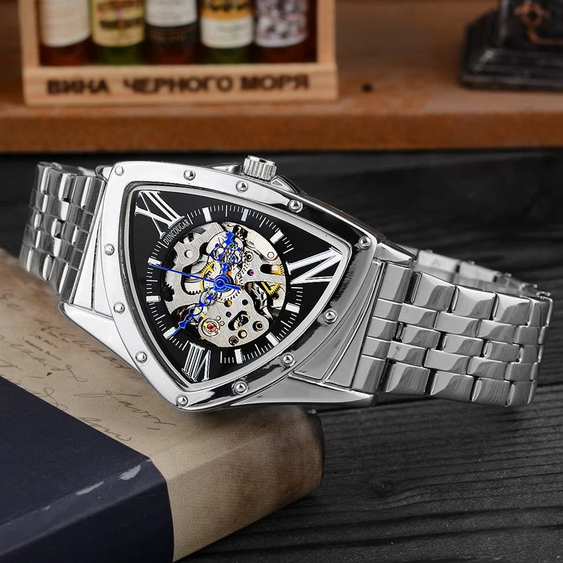 Men Watch Hollow Triangular Mechanical Watches Stainless Steel Men'S Wristwatches Fashion Brand Men Clock Male Dropshipping!!!