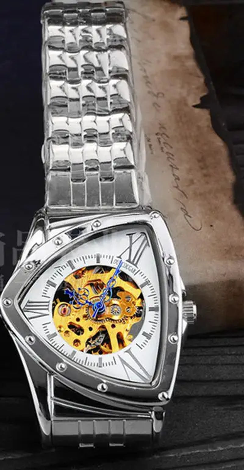 Men Watch Hollow Triangular Mechanical Watches Stainless Steel Men'S Wristwatches Fashion Brand Men Clock Male Dropshipping!!!