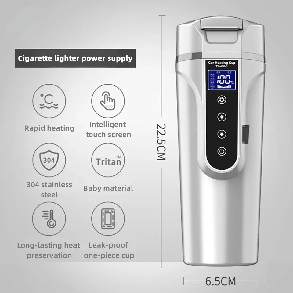 Electric Kettle 12V/24V Smart Car Heating Cup Touch Screen Thermos Cup 450 Ml Car Heating Cup Adjustable Temperature