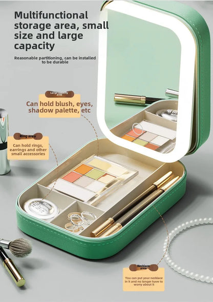 LED Makeup Bag with Mirror for Women Portable Cosmetic Storage Bag Small Lipstick Brush Wireless Makeup Box with Light
