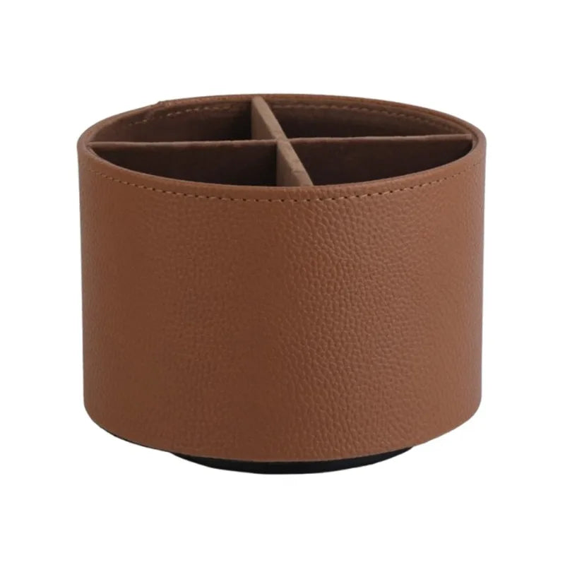Nordic Style Yike Rotating Desktop Leather Storage Box Makeup Brush Storage Office Pen Holder Home Decoration