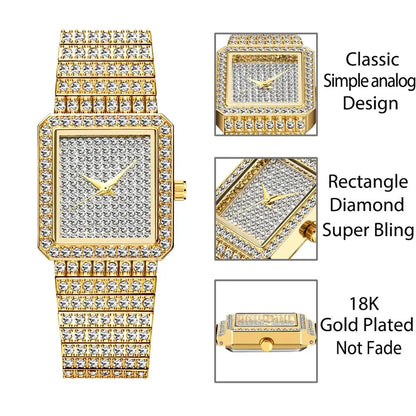 Diamond Watch for Women Luxury Brand Ladies Gold Square Watch Minimalist Analog Quartz Movt Unique Female Iced Out Watch