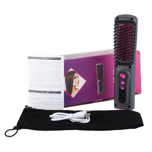 Wireless Hair Straightener Hot Comb Mini Portable USB Rechargeable Ionic Hair Styling Tool