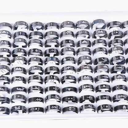 20Pcs/Lot Simple Stainless Steel Hollow Rings for Women Men Fashion Punk Love Shape Party Gifts Jewelry Mix Style