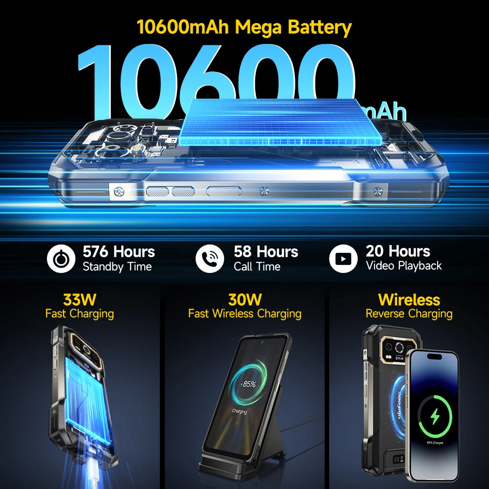 Armor 27T Pro 5G Rugged Phone 10600Mah Android 14 Smartphone 50MP+64MP Night Camera 6.78" 120Hz 24GB+256GB NFC Mobile