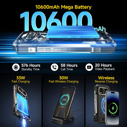 Armor 27T Pro 5G Rugged Phone 10600Mah Android 14 Smartphone 50MP+64MP Night Camera 6.78" 120Hz 24GB+256GB NFC Mobile