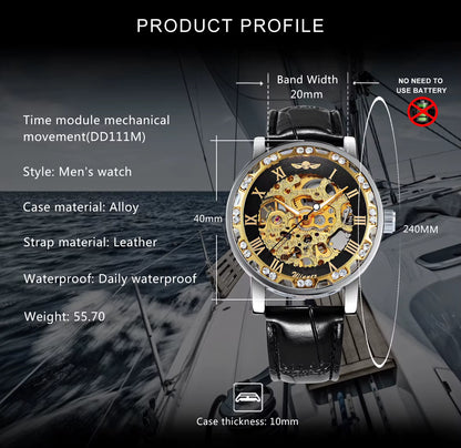 WINNER Fashion Mechanical Watch for Women Top Brand Luxury Watches Diamond Skeleton Dial Leather Strap Unisex Size Wristwatches