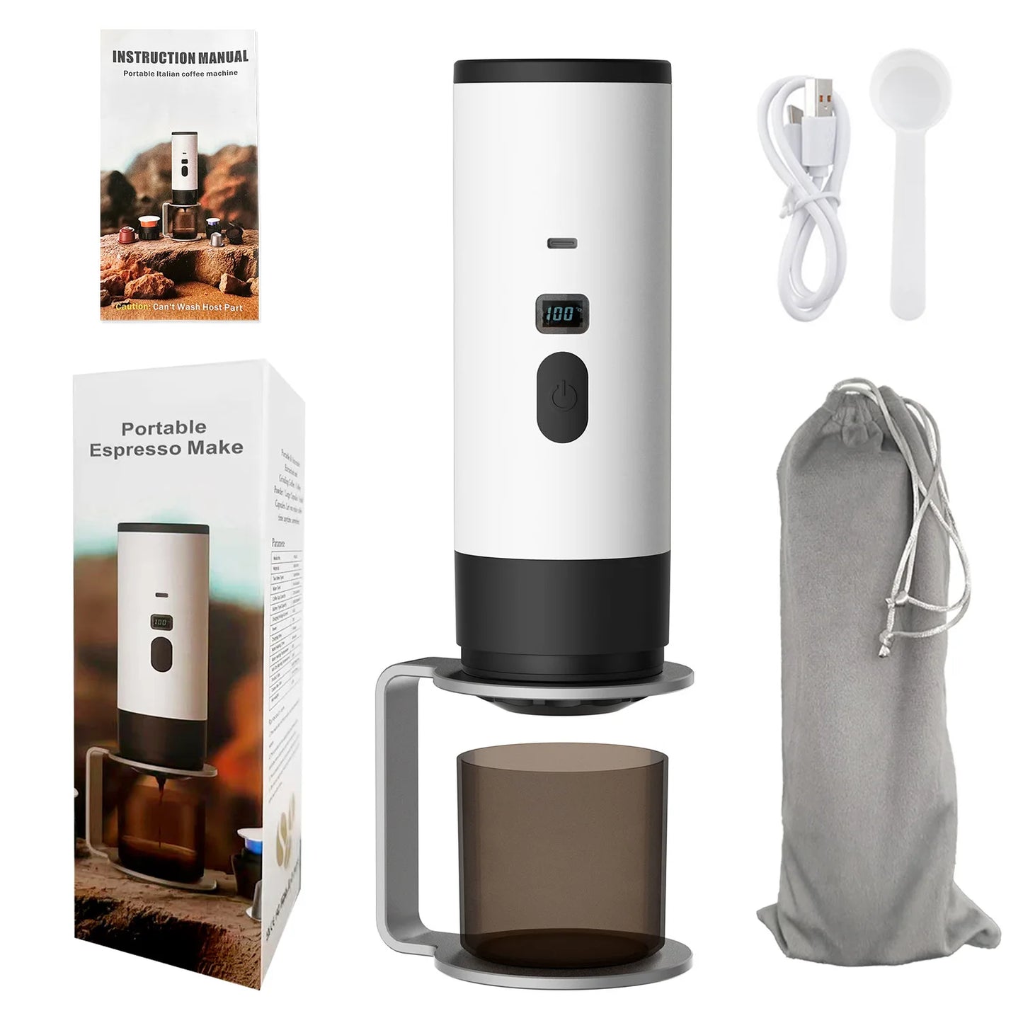 3-In-1 Portable Electric Coffee Makercapsule Coffee Grinder Travel Coffee Maker with Cordless Heating for Home Camping and Car