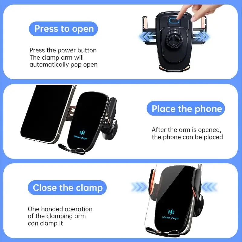 UYUXIO Wireless Car Charger Air Vent Fast Charging Phone Holder in Car for Iphone 16 Pro Max 15 14 12 13 Samsung Android Phones