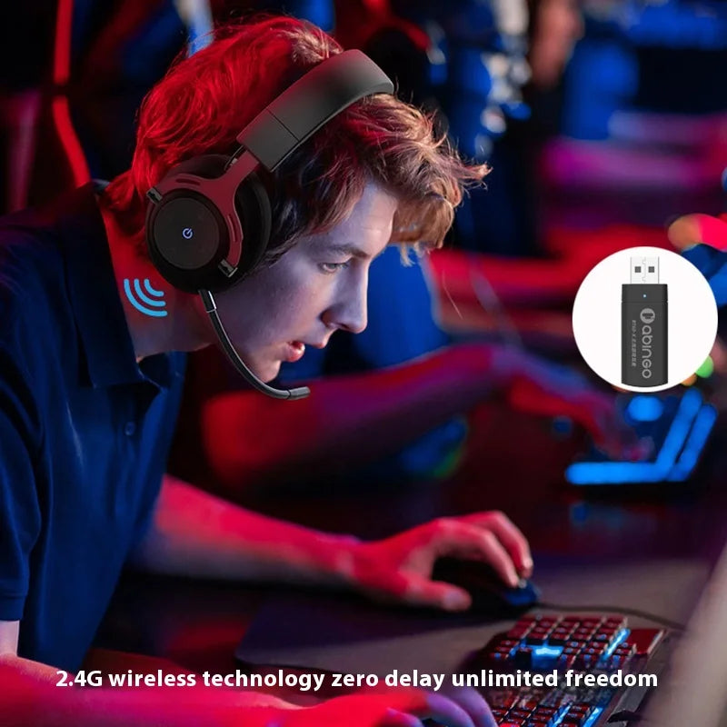 Abingo Bt602.4G Gaming Earphones Head Mounted 7.1 Channel Computer Pubg Wireless Bluetooth Earphones Music Gaming Universal
