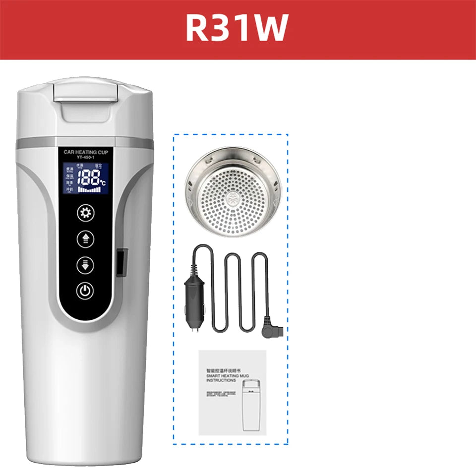 Electric Kettle 12V/24V Smart Car Heating Cup Touch Screen Thermos Cup 450 Ml Car Heating Cup Adjustable Temperature