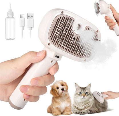 Brosse Chat Vapeur, 4 in 1 Brosse Vapeur Chat Chien Avec Réservoir D'Eau Rechargeable Pour À Poils Courts Et Longs Pour Chien Massage, Soin