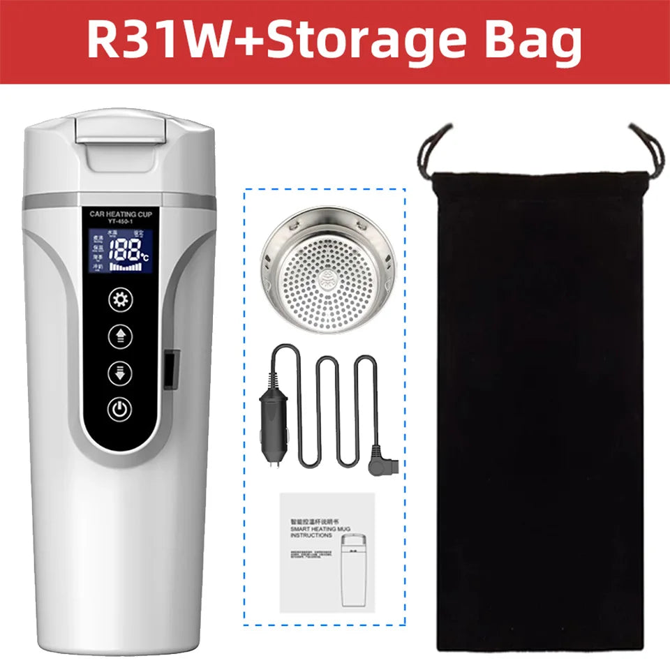 Electric Kettle 12V/24V Smart Car Heating Cup Touch Screen Thermos Cup 450 Ml Car Heating Cup Adjustable Temperature