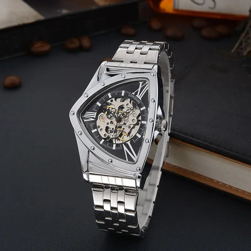 Men Watch Hollow Triangular Mechanical Watches Stainless Steel Men'S Wristwatches Fashion Brand Men Clock Male Dropshipping!!!