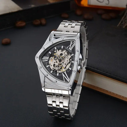 Men Watch Hollow Triangular Mechanical Watches Stainless Steel Men'S Wristwatches Fashion Brand Men Clock Male Dropshipping!!!