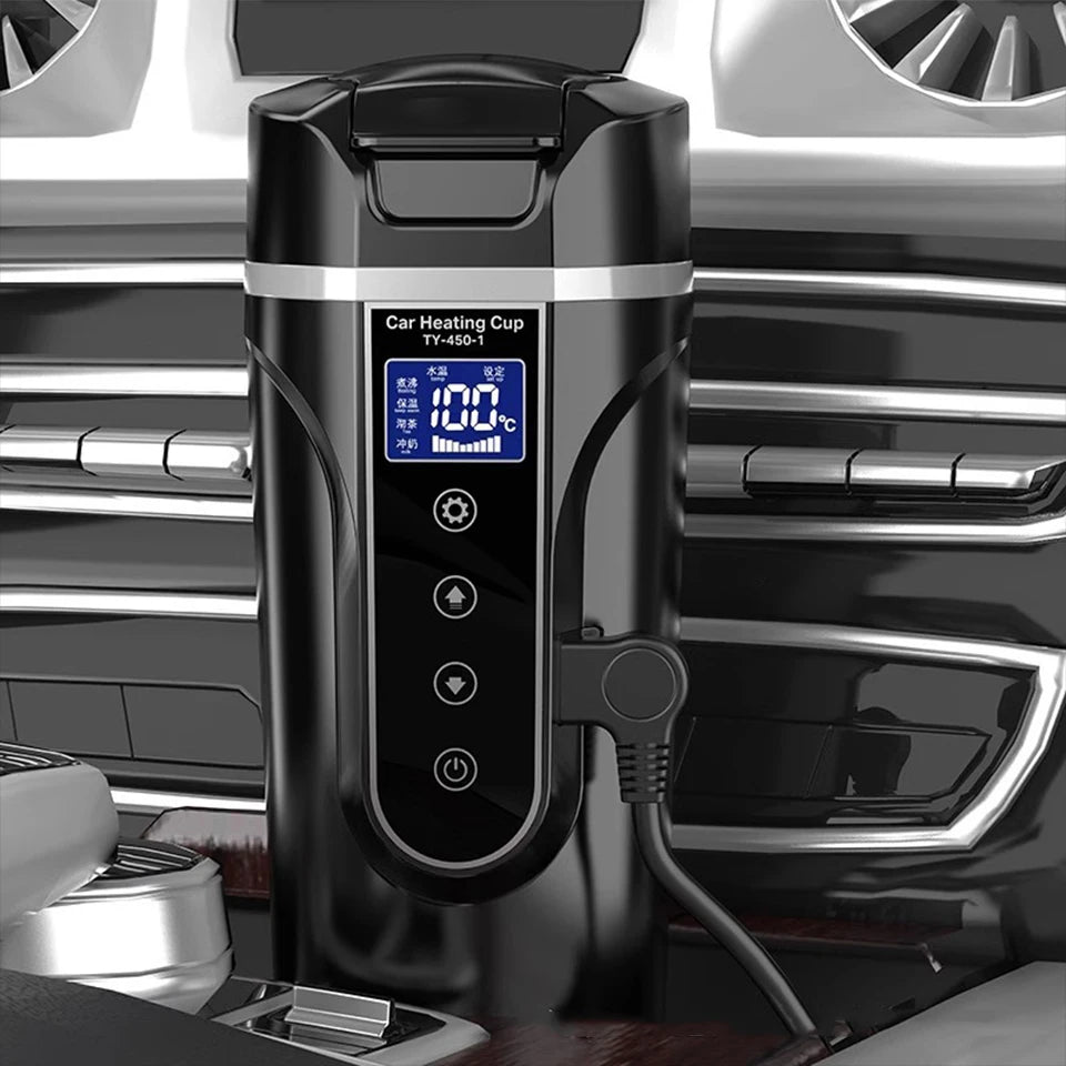 Electric Kettle 12V/24V Smart Car Heating Cup Touch Screen Thermos Cup 450 Ml Car Heating Cup Adjustable Temperature