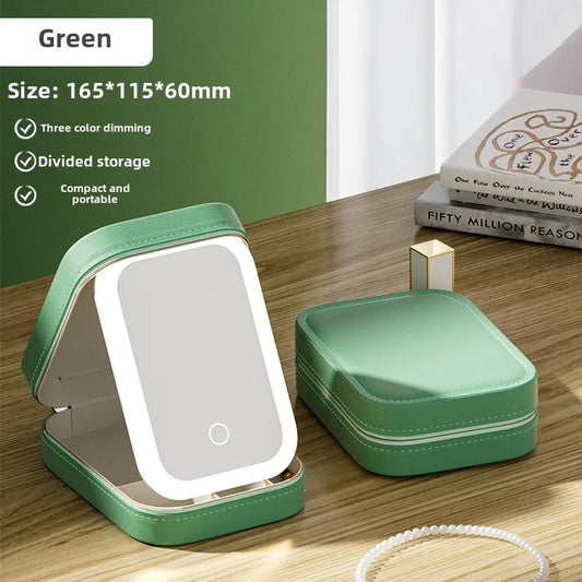 LED Makeup Bag with Mirror for Women Portable Cosmetic Storage Bag Small Lipstick Brush Wireless Makeup Box with Light
