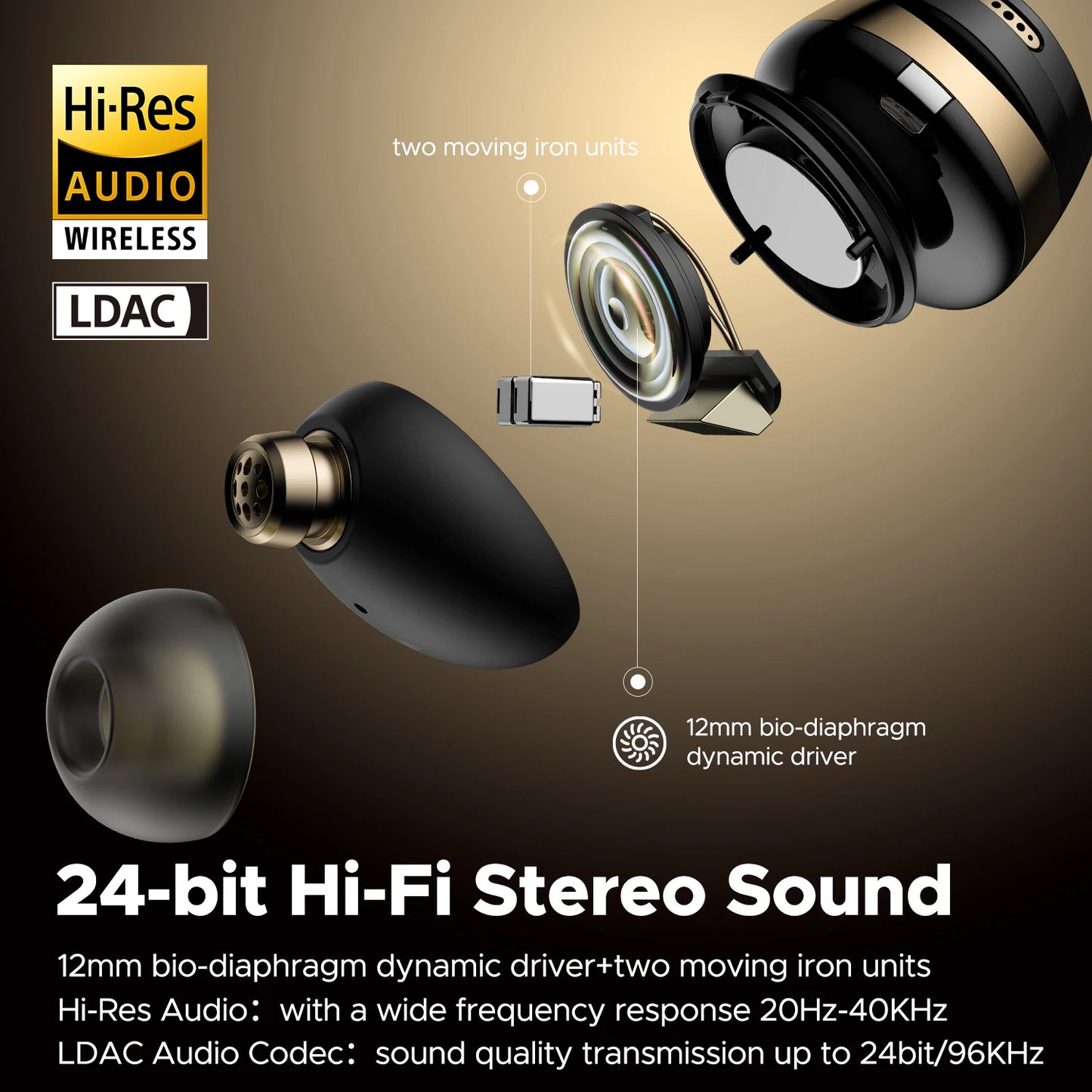 Opera 05 Hi-Res Wireless Earbuds LDAC Hybrid ANC Bluetooth V5.3 Earphones with Stereo Sound Hi-Fi Audio ENC Dual Mics
