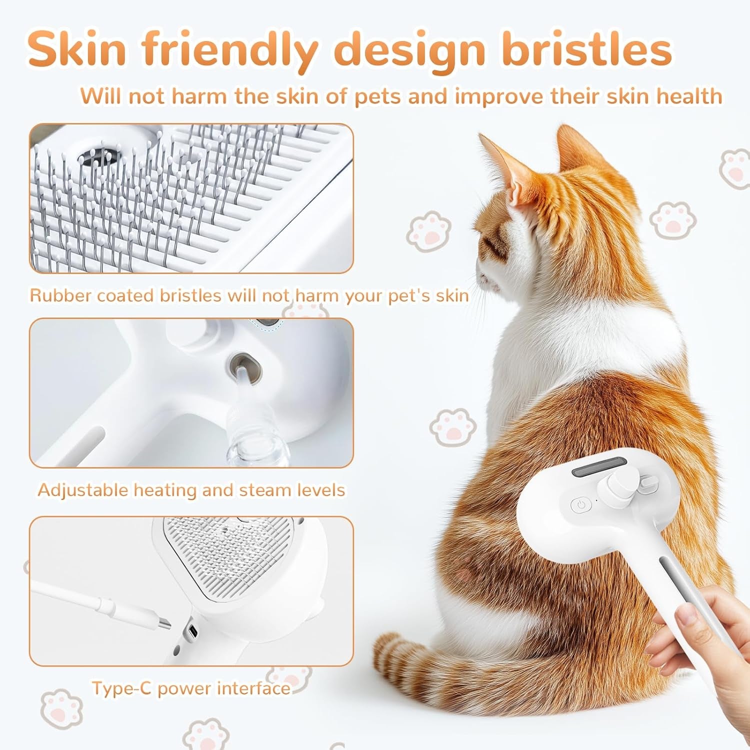 Baguette Magique Pour Poils D'Animaux, Brosses De Massage 3 En 1 Avec Poignée, Peigne D'Épilation Pour Animaux De Compagnie Avec Vapeur, Peigne Pulvérisateur De Nettoyage Rechargeable Adapté Pour