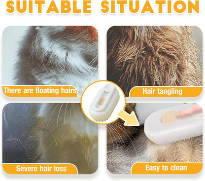 Brosse À Vapeur 3 En 1 Pour Chat, Nettoyage À La Vapeur Pour Chien Avec Poignée Pliable, Brosse De Toilettage Multifonction Rechargeable Pour Animaux De Compagnie, Peigne Pour Enlever La Perte De