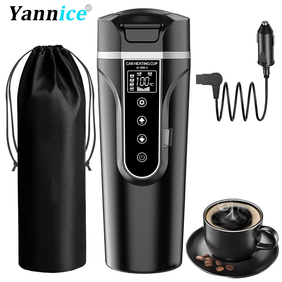 Electric Kettle 12V/24V Smart Car Heating Cup Touch Screen Thermos Cup 450 Ml Car Heating Cup Adjustable Temperature