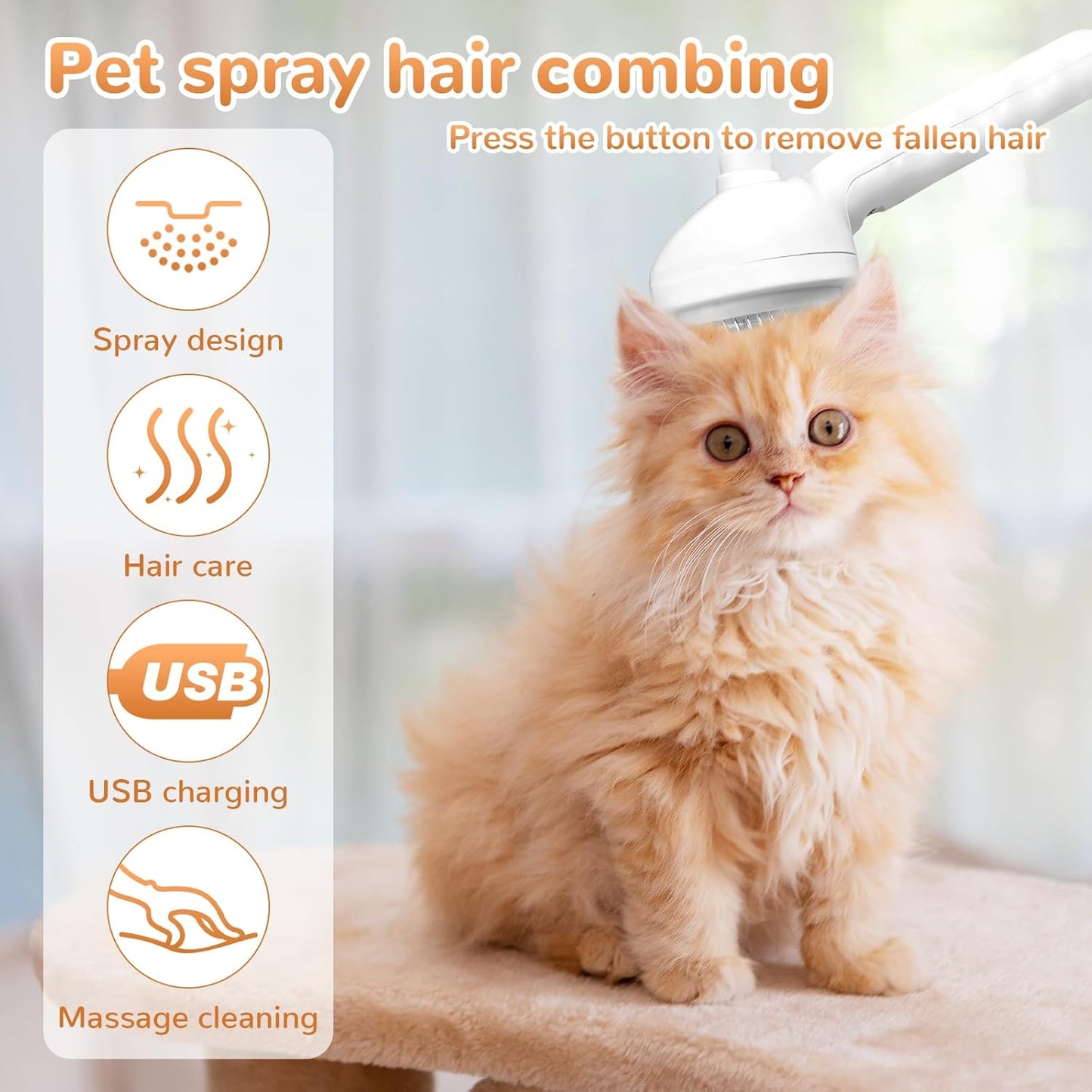 Baguette Magique Pour Poils D'Animaux, Brosses De Massage 3 En 1 Avec Poignée, Peigne D'Épilation Pour Animaux De Compagnie Avec Vapeur, Peigne Pulvérisateur De Nettoyage Rechargeable Adapté Pour