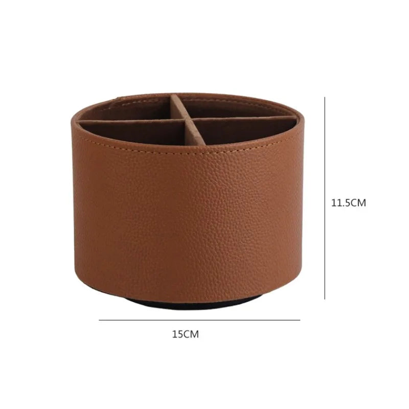 Nordic Style Yike Rotating Desktop Leather Storage Box Makeup Brush Storage Office Pen Holder Home Decoration