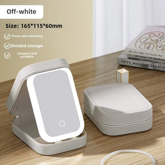 LED Makeup Bag with Mirror for Women Portable Cosmetic Storage Bag Small Lipstick Brush Wireless Makeup Box with Light