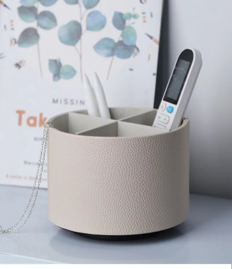 Nordic Style Yike Rotating Desktop Leather Storage Box Makeup Brush Storage Office Pen Holder Home Decoration