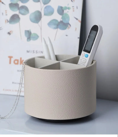 Nordic Style Yike Rotating Desktop Leather Storage Box Makeup Brush Storage Office Pen Holder Home Decoration